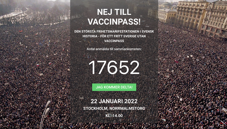 Anmälda till frihetsmanifestation "Nej till vaccinpass"